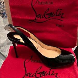 Christian Louboutin Black Patent Leather Slingback Pum